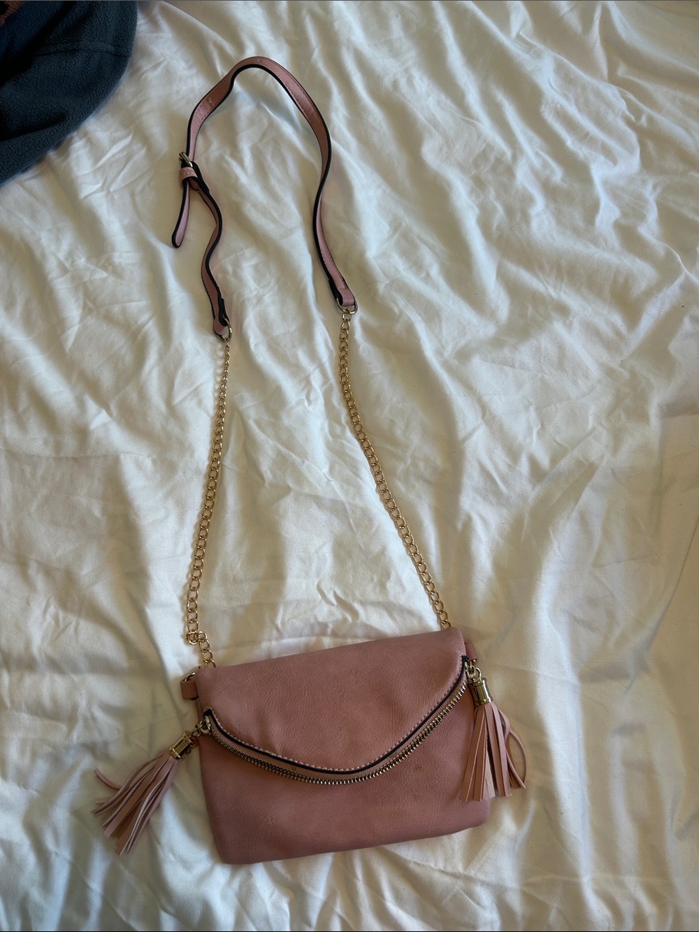 Pink Convertible Crossbody Bag with Gold Chain Strap